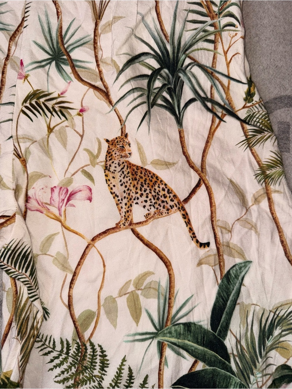 H&M Tropical Print Wide-Leg Pants - White/Green - Picture 11 of 12